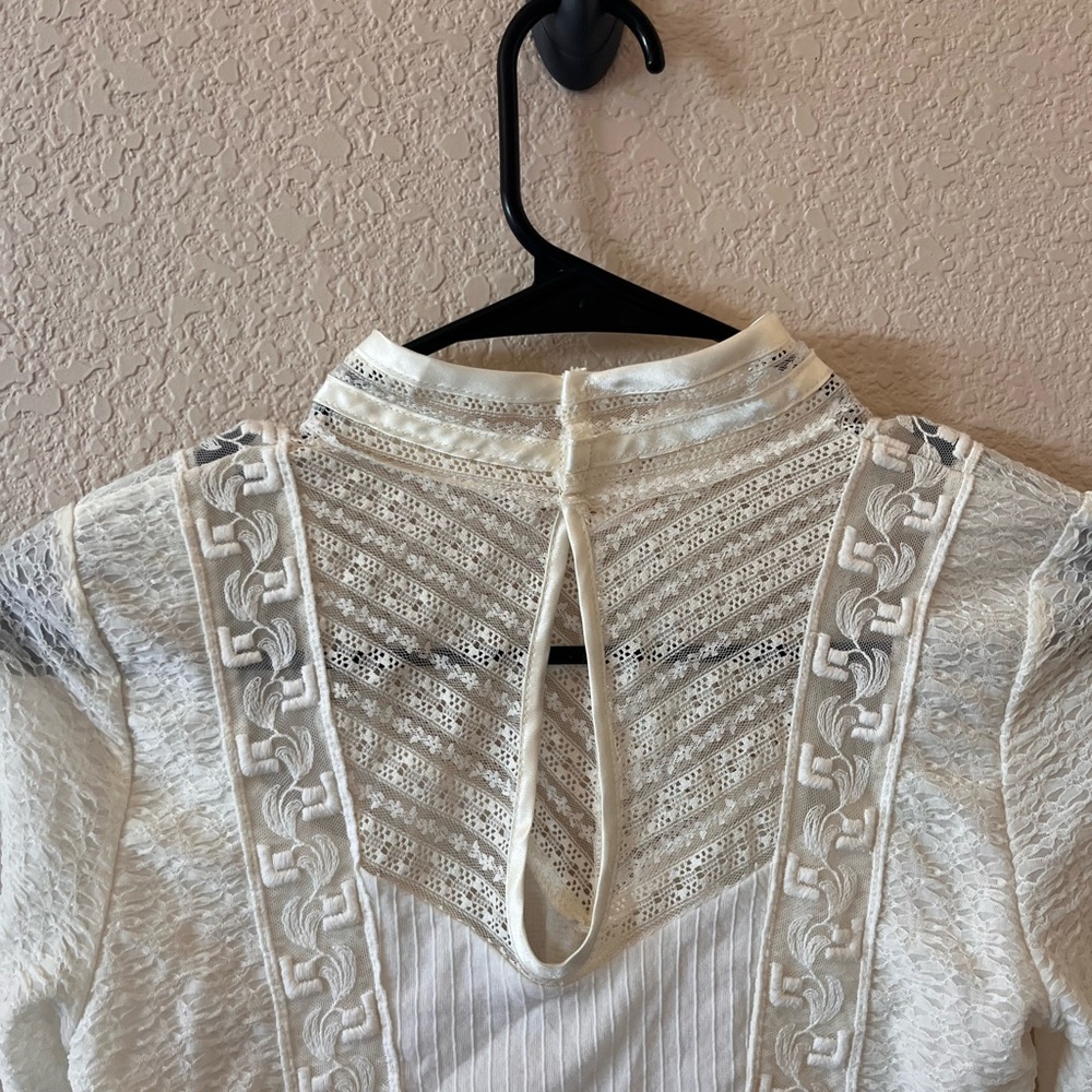 Free People Cream Lace Ling Sleeve Peplum top / Boho Western Cowgirl - Picture 9 of 13